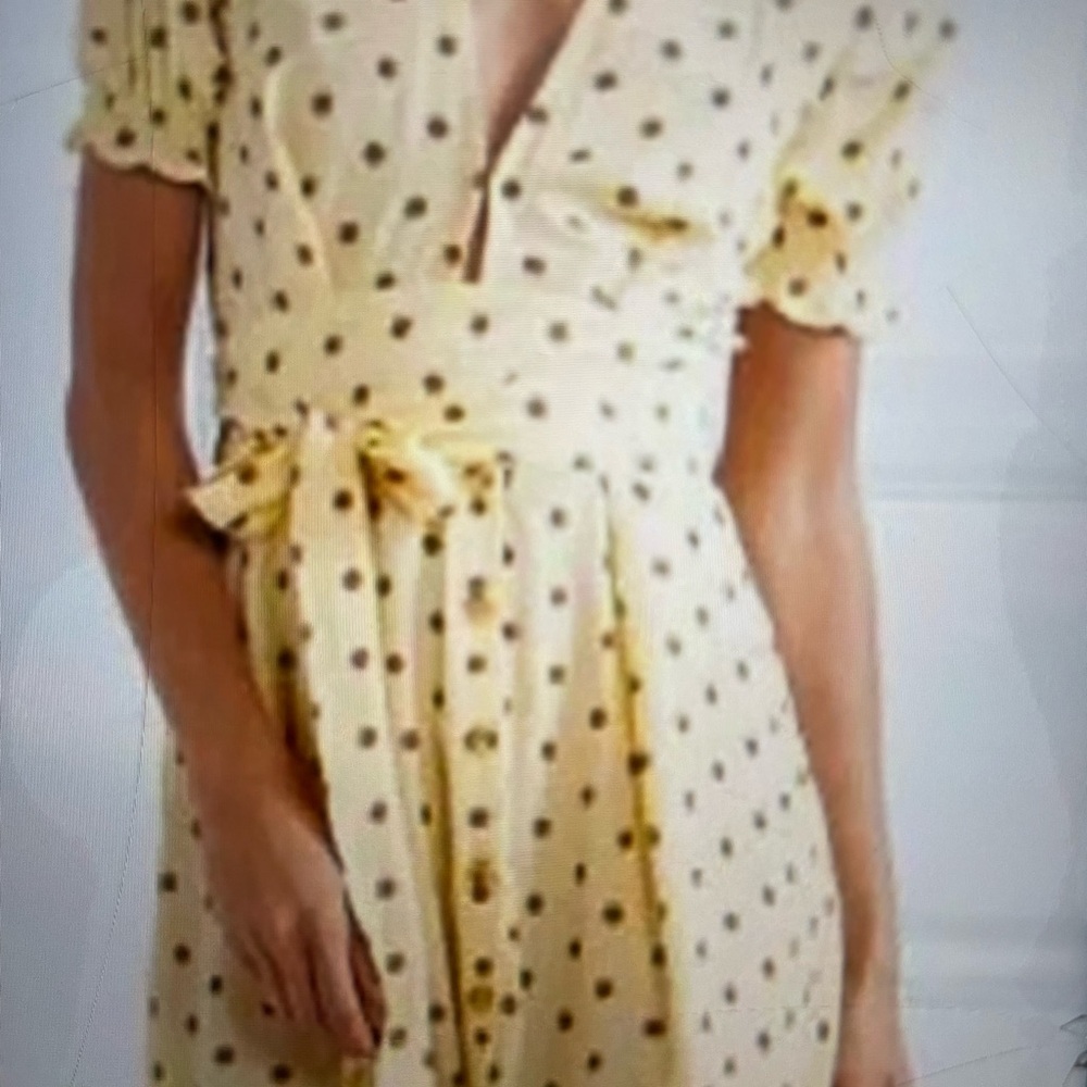 Faithfull the Brand Yellow Polka Dot Midi Dress with Tie Waist